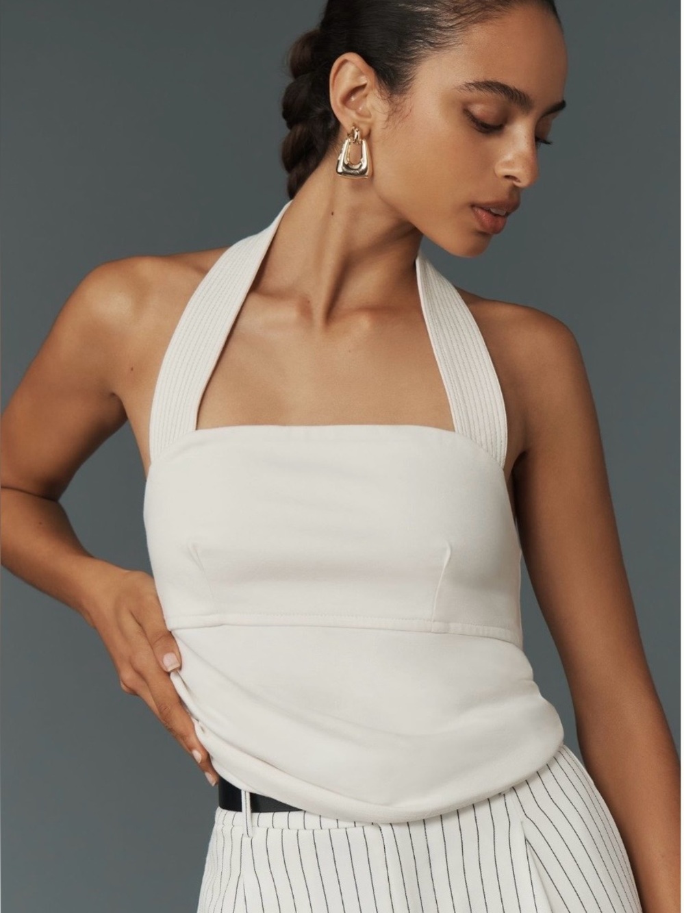 Anthropologie Cream Halter Square-Neck Camisole